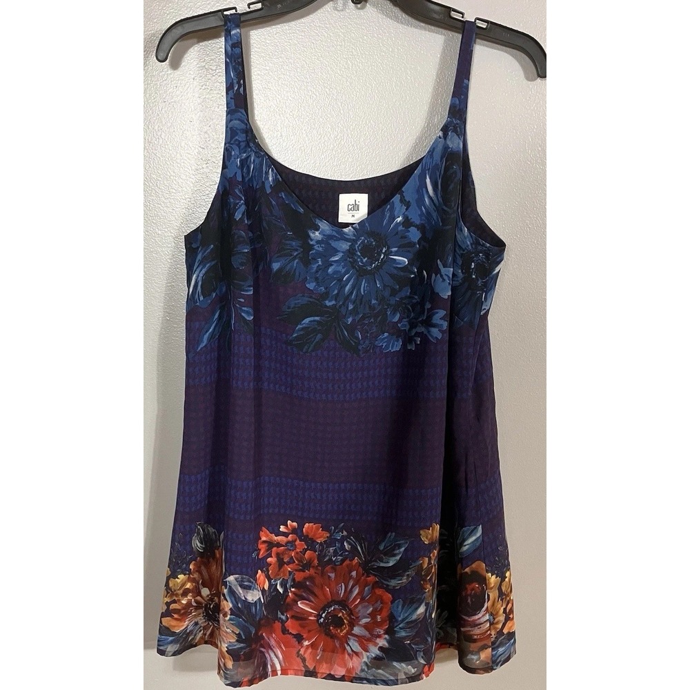 CAbi #3434 Artist Cami Blouse Shirt Tank Top Floral V-Neck Purple Red Blue Sz M